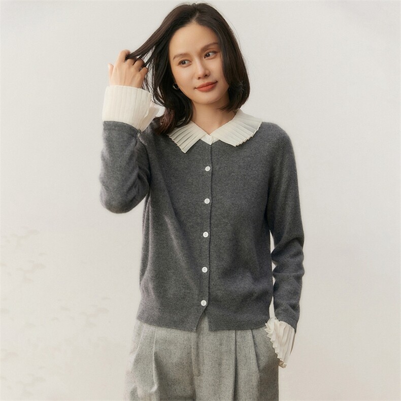 2025百搭时尚简约假两件花边领子,女装羊绒衫,贝美羊绒
