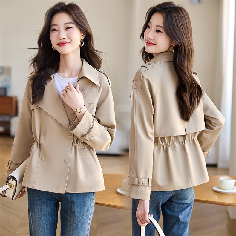 KARMEMAJE小香风大翻领收腰修身短款风衣2025女秋季款小个子外套，女装风衣，艾瑞儿