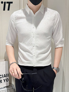店主风社会小伙男士提花七分袖衬衫男衬衣301A-1/CS588/P55图片