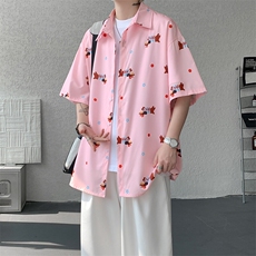 8XL-M腊肠狗花衬衫男短袖夏季冰丝薄款花衬衣寸衫外套DC28003P38，男装T恤，电商B312
