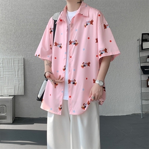 8XL-M腊肠狗花衬衫男短袖夏季冰丝薄款花衬衣寸衫外套DC28003P38图片