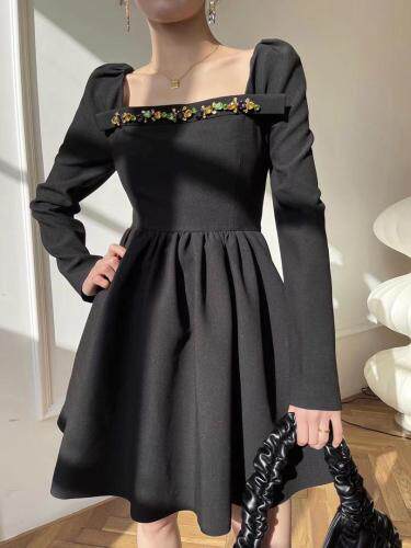 现货法式泡泡袖钻钉连衣裙，女装连衣裙，LION&CAT(2F)