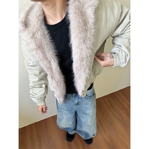 现货高品质美式高街冬季重磅硬挺短款座山雕毛领棉衣男女加厚外套图片