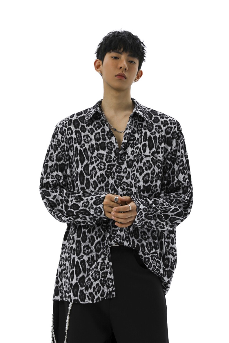 无影墙豹纹长袖衬衫大码M-5XL100%聚酯纤维衬衫男CS78728P35控58,男装衬衫,星座226-1