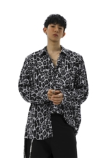 无影墙豹纹长袖衬衫大码M-5XL100%聚酯纤维衬衫男CS78728P35控58，男装衬衫，星座226-1