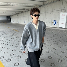假两件V领毛衣男款秋冬美式针织衫老钱风慵懒开衫外套MZ920-P58，男装针织衫/毛衣，星座412-3