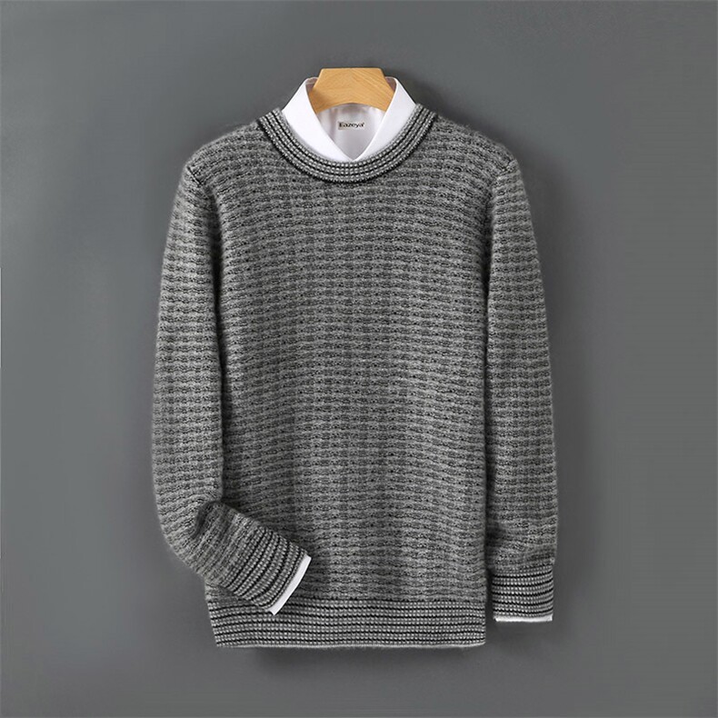 高品质男士秋冬羊毛条纹毛衣经典百搭保暖时尚男装，男装羊毛衫，德晨羊绒