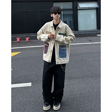 美式复古撞色拉链多口袋牛仔外套男女宽松设计感水洗夹克B30/P80，男装夹克，星座506