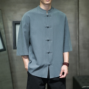 2023风男装盘扣唐装汉服五分袖短袖衬衫衬衣A203A-C11图片