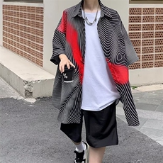夏季衬衫青春流行男标准潮流潮五分袖拼色百搭新款CS860P38，男装衬衫，星座410-2