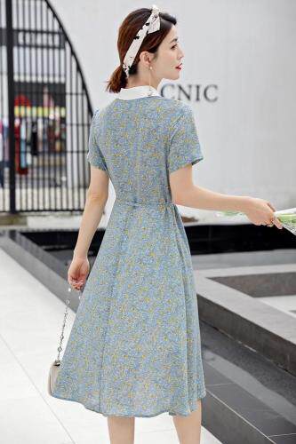 夏季新款雪纺衬衫领中长裙，女装衬衫，千禾木