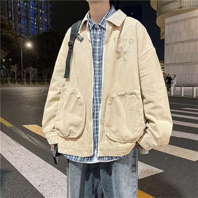 春秋季美式复古牛仔外套男宽松水洗做旧痞帅气工装夹克男,男装工装外套,星座1210-1