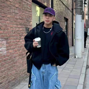抖音得物高品质二开 25秋冬美式高街重磅结构高领连帽卫衣外套W62图片
