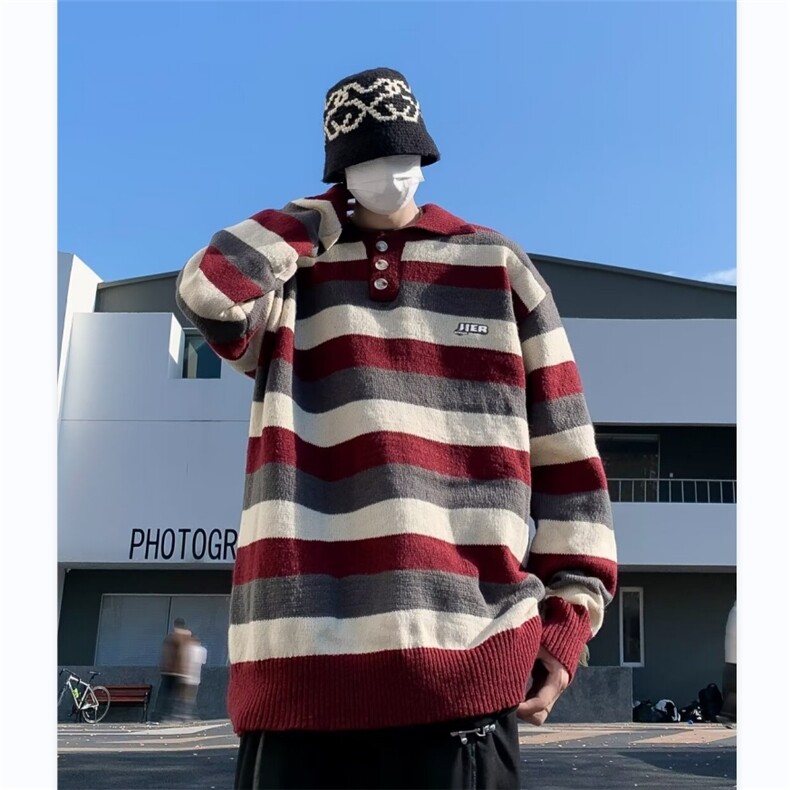 针织衫男韩版潮流拼色条纹高街帅气2024冬季新款ins毛衣MZ312-P53,男装针织衫/毛衣,星座412-3