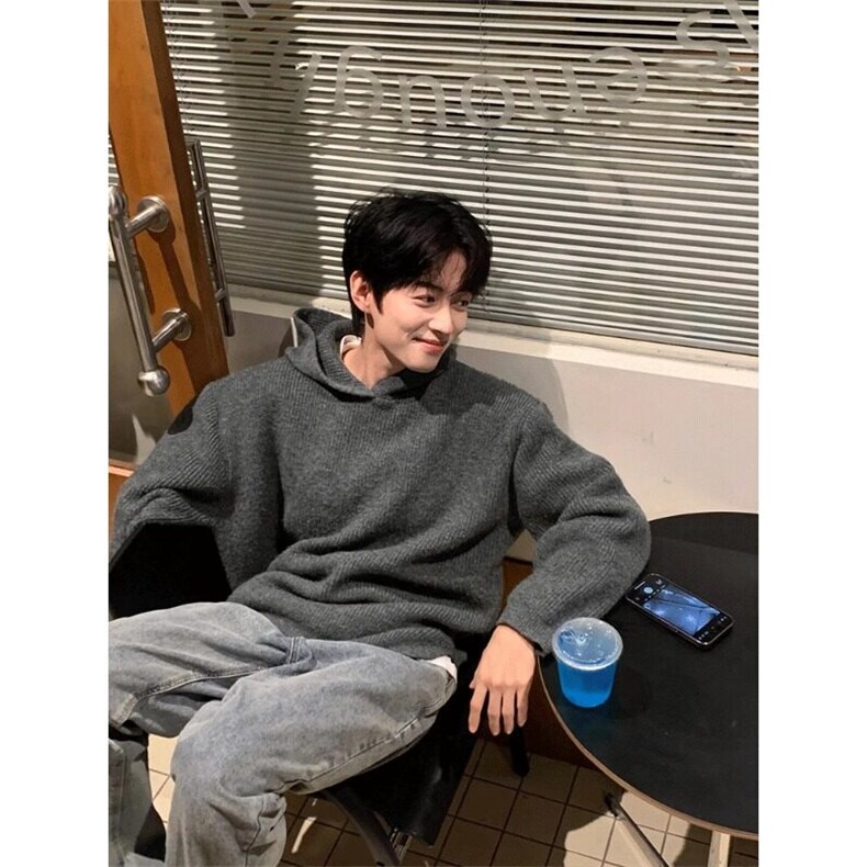 【有货】灰色连帽毛衣高级感针织卫衣外套MY17特P51,男装卫衣,星座908-1