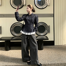 现货主推牛仔拼接压邹牛仔衬衣裙p125-k198，女装衬衫，丝露怡语