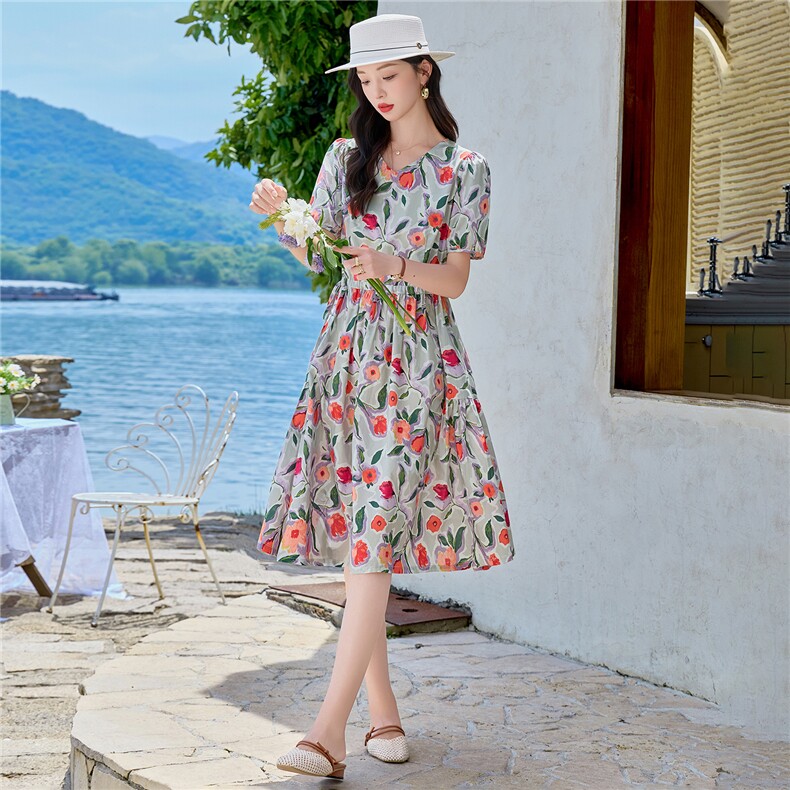 6808时尚印花显瘦连衣裙,女装连衣裙,倪叶myz