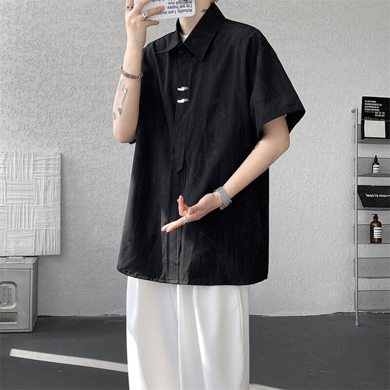 CS1142-特p35控68水墨印花短袖冰丝凉感速干潮流大码衬衫,男装T恤,电商A059