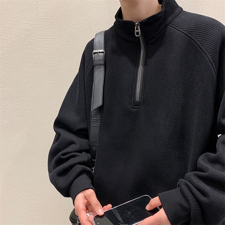 8XL-M特大码卫衣男纯色百搭条纹肌理立领拉链长袖T恤男WY08P55,男装T恤,电商D206-1