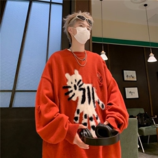 2024趣味卡通斑点花猫提花毛衣男宽松破洞慵懒风针织衫3161/P56，男装针织衫/毛衣，星座506