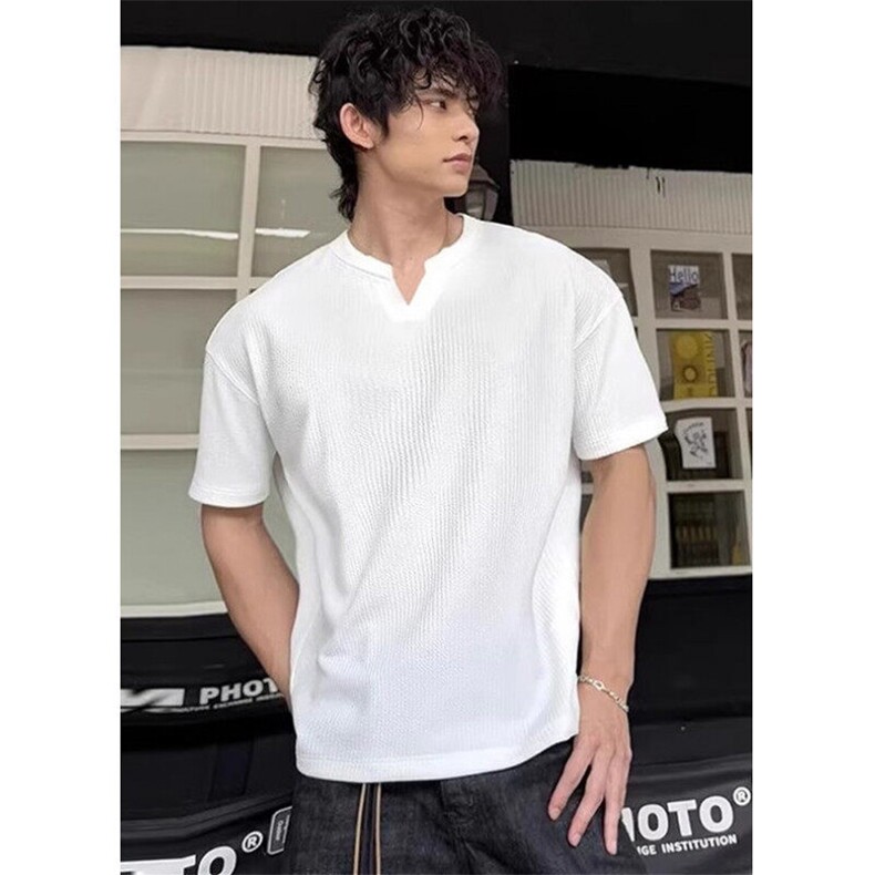 肌理感v领短袖t恤男夏季美式复古重磅cleanfit潮牌宽松半袖体恤衫,男装T恤,星座1116A（原606A-3）