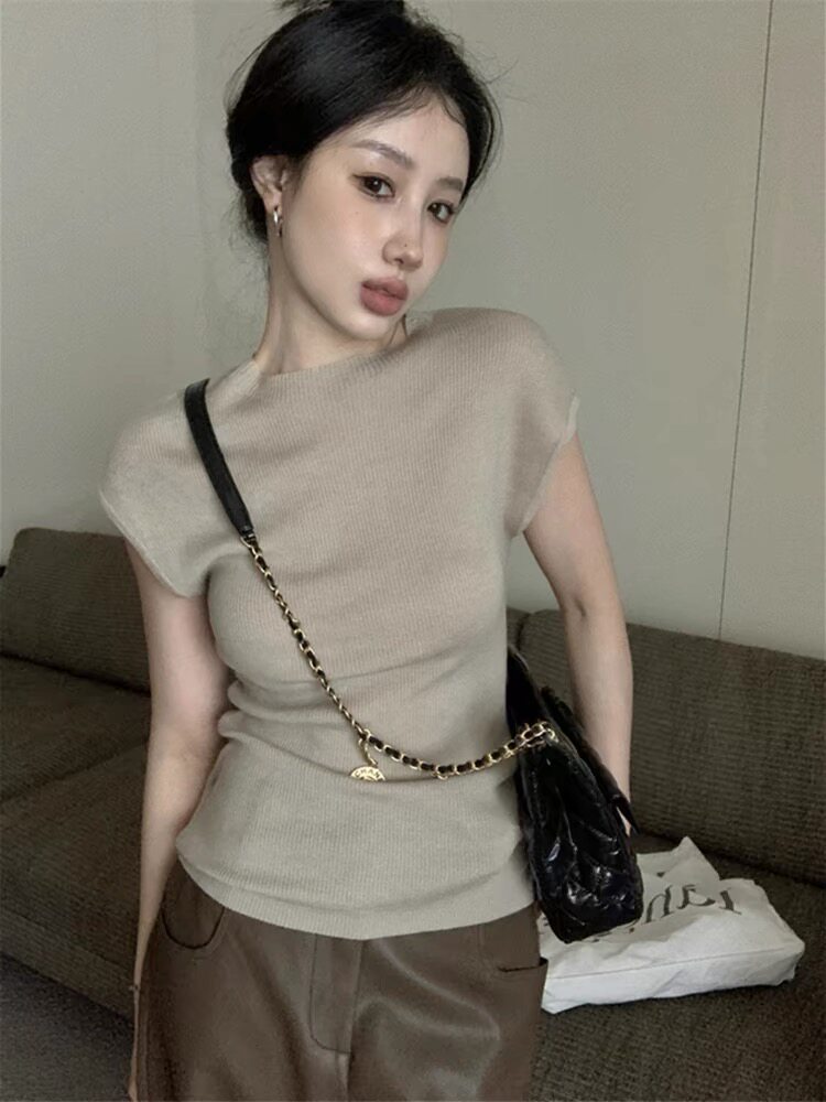 时尚冰丝短袖针织衫显瘦修身辣妹装夏季必备清凉上衣,针织衫/毛衣,恒旺羊绒