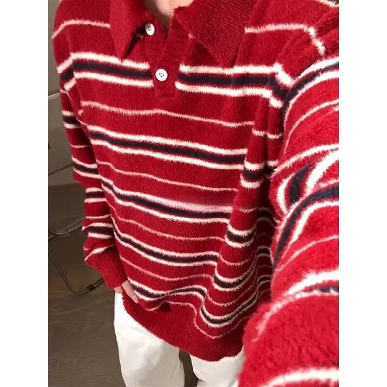 JY548-P58 开衫毛衣美式复古休闲慵懒风V领针织衫男纯色外套图片