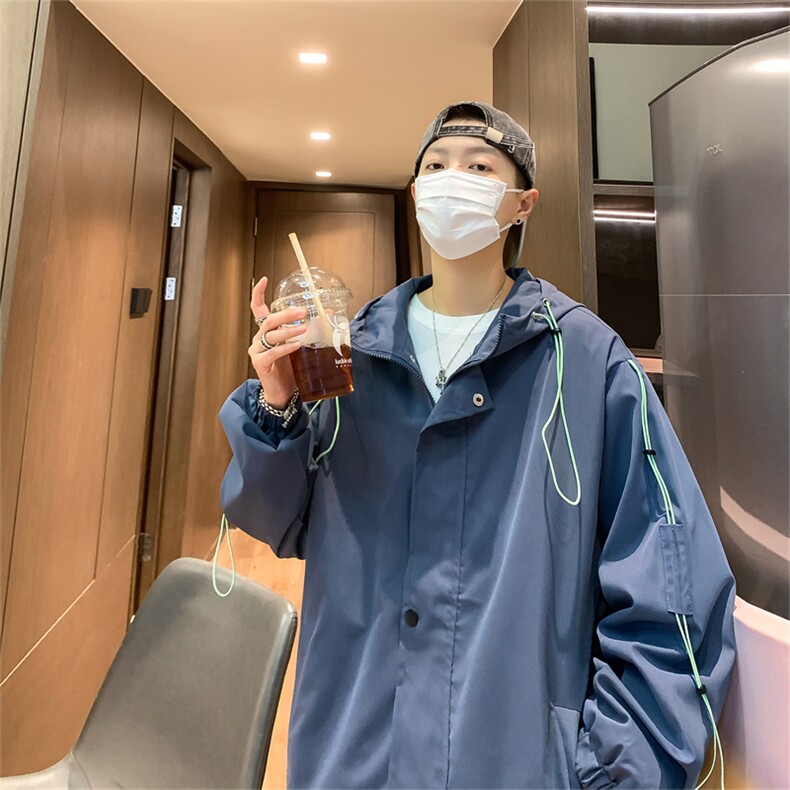 JK6008/P60秋装港风抽绳连帽夹克男女外套宽松大码上衣男装,男装夹克,电商A141