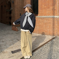 26春新款现-英伦风格子拼接撞色飘带宽松外套2606-P160K258，女装短外套，2B190