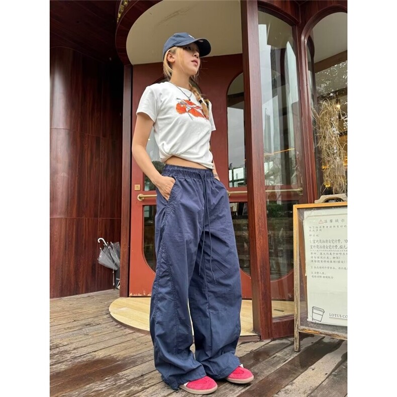 EAHO美式复古波点满印抽绳设计感休闲裤男女宽松百搭直筒拖地长裤,男装休闲裤,星座506A
