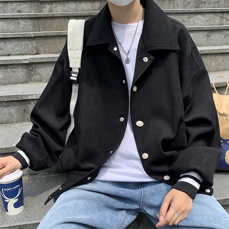 美式百搭翻领棒球服男韩版宽松夹克外套男JK702-常规P105加棉P115,男装夹克,电商B289