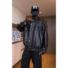 网图慎用数据款翻领皮夹克外套男宽松情侣外套美式休闲PY951P80，男装皮衣，电商A128