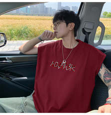 可48小时发货支持抖音得物来样二开240克重磅美式纯棉背心无袖t恤，男装T恤，电商A486-1