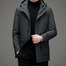 羽绒服连帽中长款休闲男士潮流保暖中青年鸭绒外套MSNA82816-P330，男装羽绒服，电商B212（原钱塘6029）