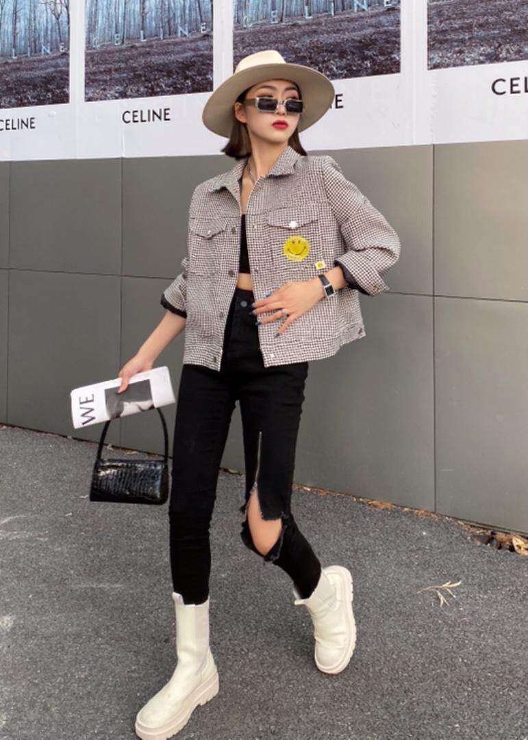 格子笑脸外套，其它，秋莎明月