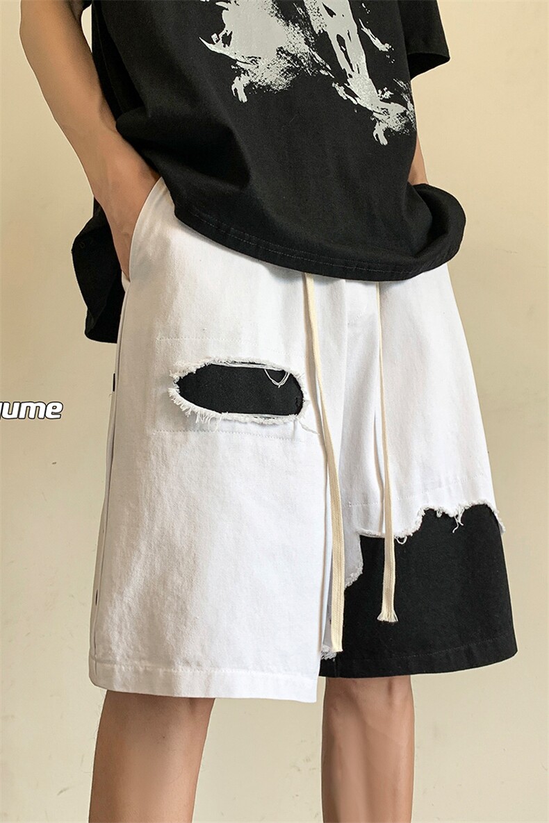 8XL-M特大码夏季新款五分裤vibe破洞拼接高街休闲短裤DK1518P50,男装休闲裤,电商D206-1