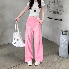AK2218-P70美式粉色牛仔裤女2026新款多巴胺百搭显瘦阔腿裤，男装牛仔裤，星座617A-2
