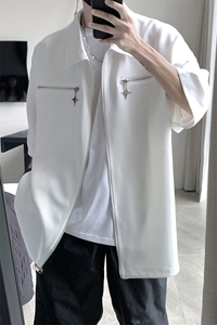 高品质领口烫衬四芒星高密空气层五分半袖夹克衬衫XC01-P60控78图片