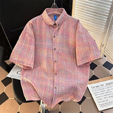 粉色衬衫短袖男女文艺帅百搭宽松2025夏季ins外套衬衣CY1141-P32，男装T恤，星座412-3