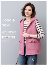 2022年秋季纯色连帽棉常规拉链马夹，女装马甲，依倍林