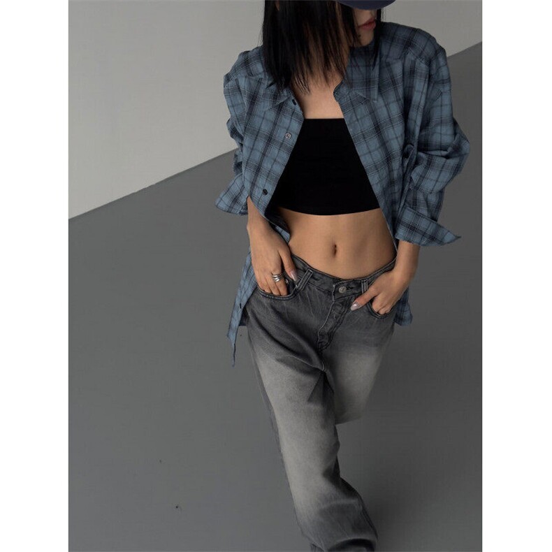新款男女装格子衬衫春韩系穿搭长袖衬衣设计感宽松外套825P50,女装衬衫,星座710