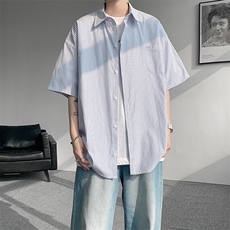 8XL-M条纹短袖衬衫男夏季宽松慵懒风痞帅大码衬衣外套DC28001P40，男装衬衫，电商B312