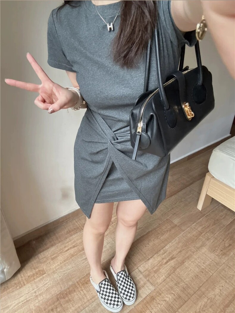 夏季新款不规则设计感裙摆显瘦连衣裙,女装连衣裙,湘姗