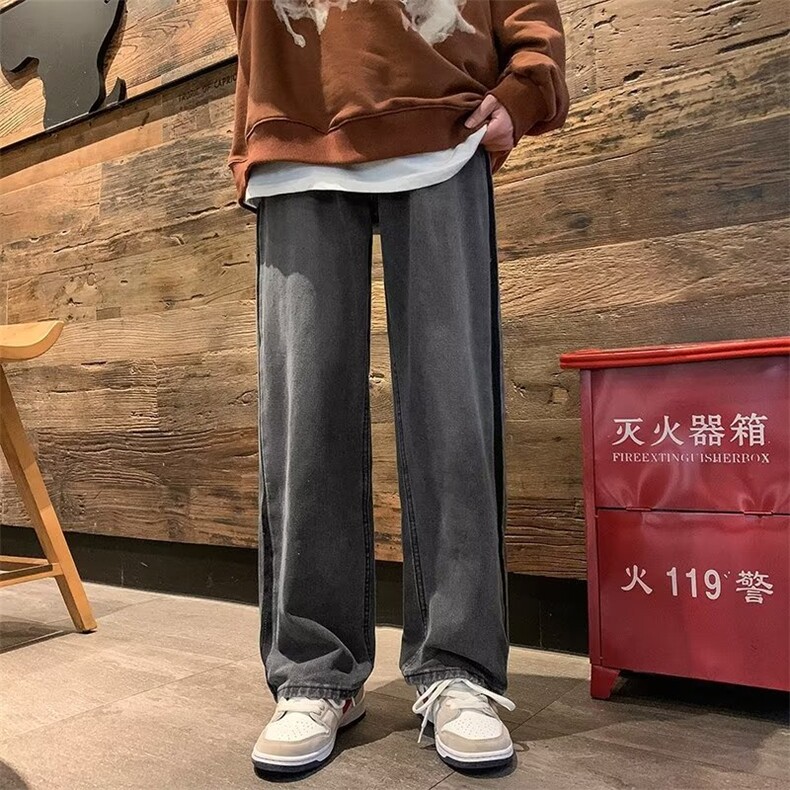牛仔裤男美式复古直筒宽松休闲长裤水洗拼接阔腿老爹裤N3933-P45,男装牛仔裤,星座1008