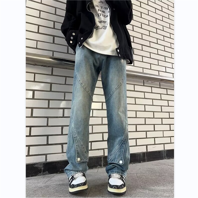 牛仔裤男韩版潮流拼接个性高街帅2024秋冬新款ins长裤RK1057-P48,男装牛仔裤,星座412-2