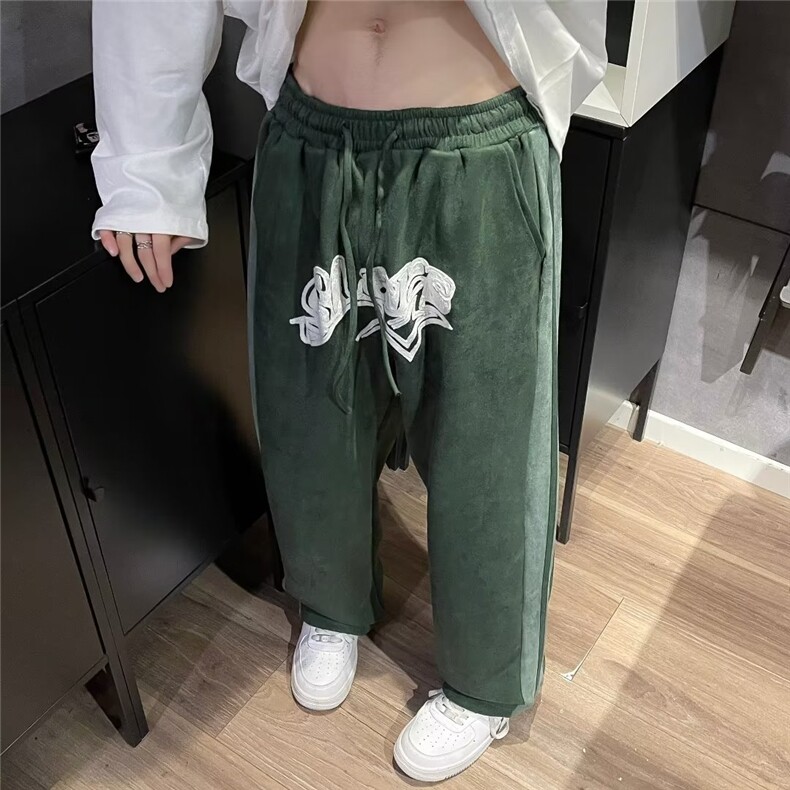 218-1-P42-K2956新款时尚休闲鹿皮绒刺绣宽松裤,男装休闲裤,四季星座218-1