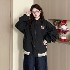 撞色连帽冲锋衣外套女短款春秋休闲宽松显瘦小个子夹克上衣潮牌款，男装夹克，星座506A