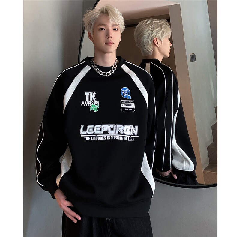 360克重磅条纹拼接卫衣男圆领春秋美式复古赛车服外套W82-P58,男装卫衣,电商C307
