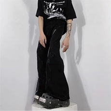 美式复古设计感刺绣拼接做旧微喇叭牛仔裤男女阔腿拖地裤子，男装休闲裤，星座506A