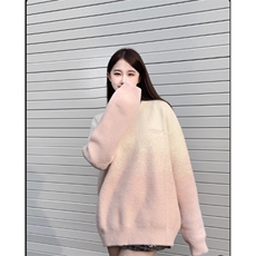 软糯渐变粉色提花毛衣男女套头冬季设计感小众氛围感水貂绒针织衫，男装针织衫/毛衣，星座506